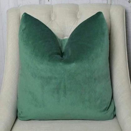 Solid Green Velvet Cushion Cover-12 x 12 inches / Plain Cotton Backing
