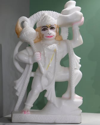 Lord Hanuman, 12 Inch, White Marble Statue - Handicraft Bazaar-12 Inches / Marble