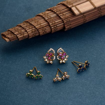 4 Color Leafy Changeable Matte Black Studs-Multicolor / Matte Black / Free Size