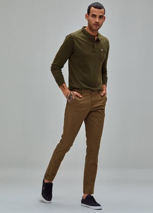 Khaki Solid Stretch Slim Fit Trouser-30