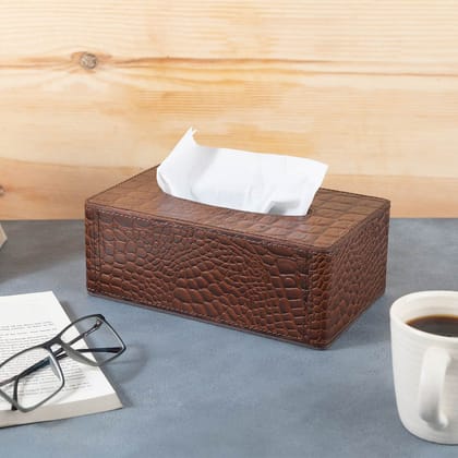 Eden Tissue Box In Genuine Croco Leather Tan-Tan