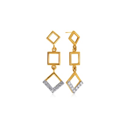 Senco Gold Geometrical Splendour Diamond Drop Earrings (1.8 gram / 0.15 Ct / GH-VS-SI / 14K Yellow Gold)