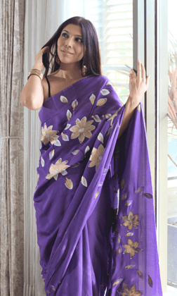 Princess Elara Muslin Silk Handbrush Painted Saree-One size