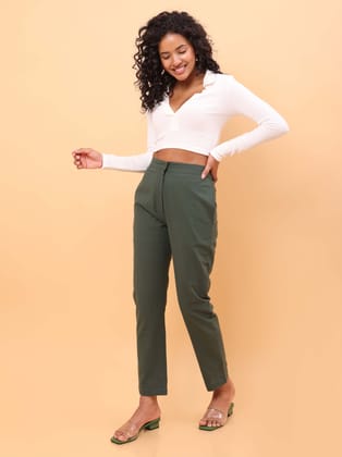 Green Straight Cotton Pants-XS