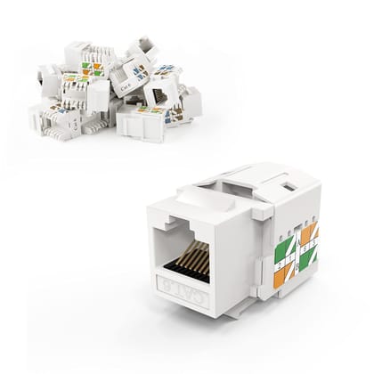 Hi-Lite Essentials Keystone RJ45 Connector, Cat6 Keystone Jacks Ethernet Cable Ends Keystone Modular Female Connectors Network Plug,White-10 Pcs