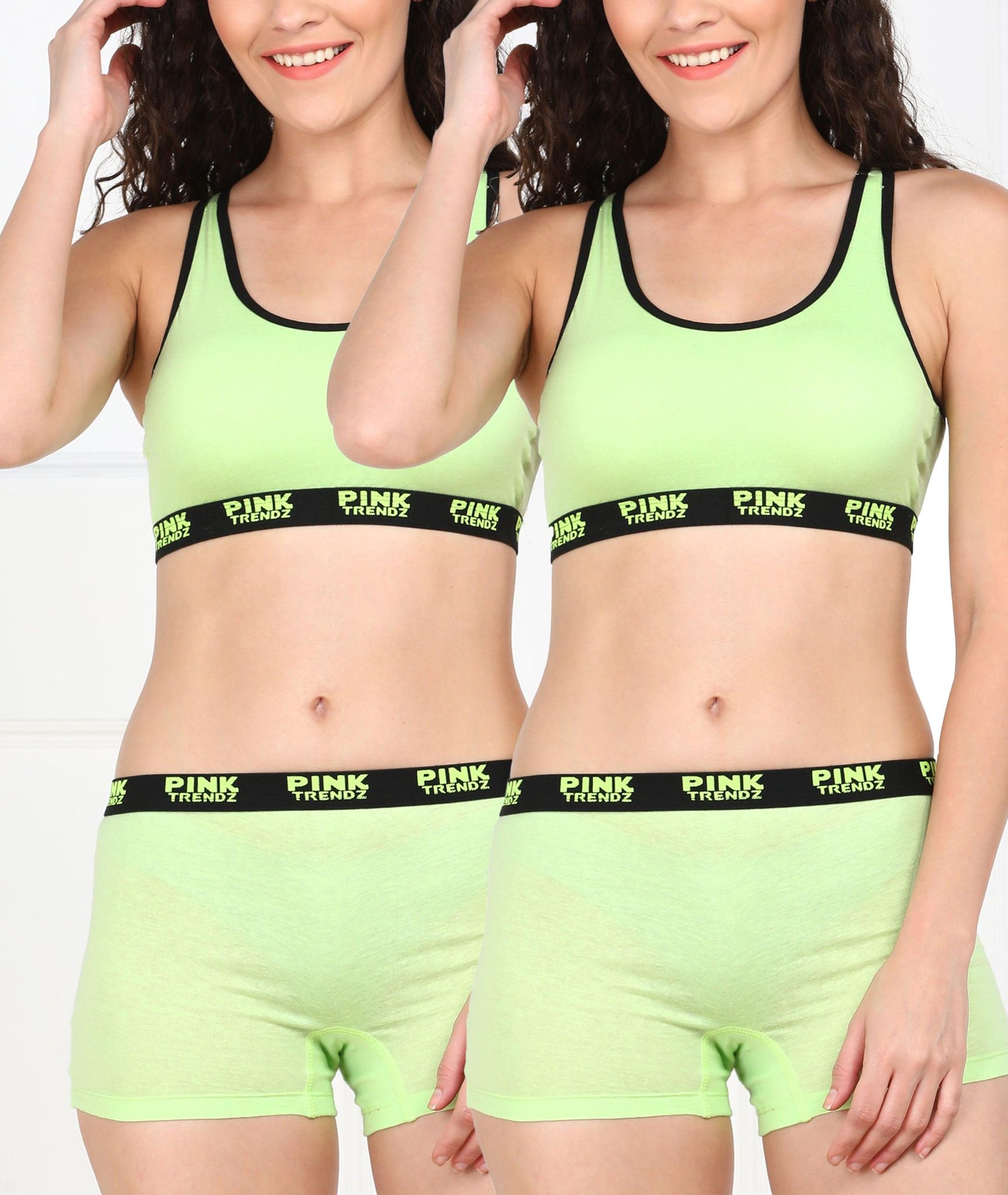 Womens Non Padded PinkTrendz Combo Sports Bra-30 / Neon Green