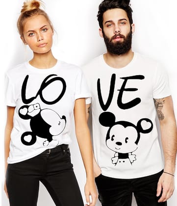 Mikky Minnie Couple Graphic Printed  T-Shirt-Men-M / Women-M