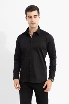 "Urban Noir: Black Popcorn Half Sleeve Shirt for Men by GlamaStitch"-S