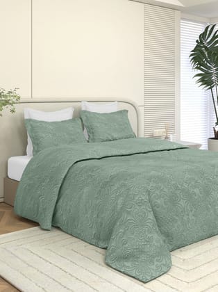 Sensation Quilted Bedcover cum AC comforter Set with 2 Pillow Covers.(Olive Green)
