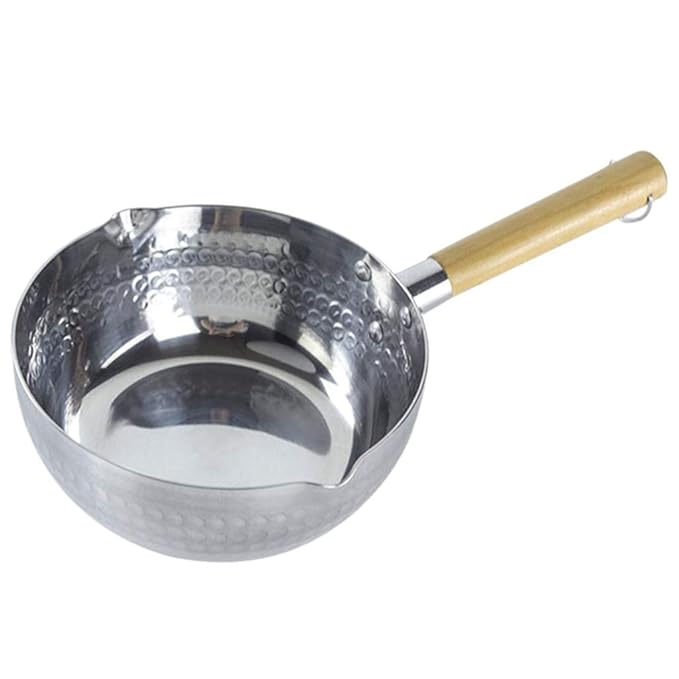 DAYANIDHI Traditional Japanese Saucepan Non-Stick Aluminium Sauce Pan Milk Pot with Wooden Handle Pouring Spout for Soup Noodles, Sugar Chocolate Melting Pot (Silver-18CM,1-Pcs) |1.80 liter