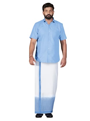 Sky Blue Two Tone Double Dhothie + Shirt Set Half Sleeve-38