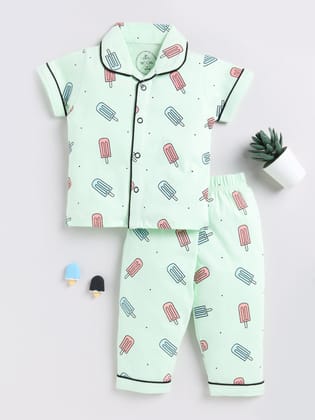 SeaGreen Popsicle Print Half Sleeve Night Suit-6-9 m