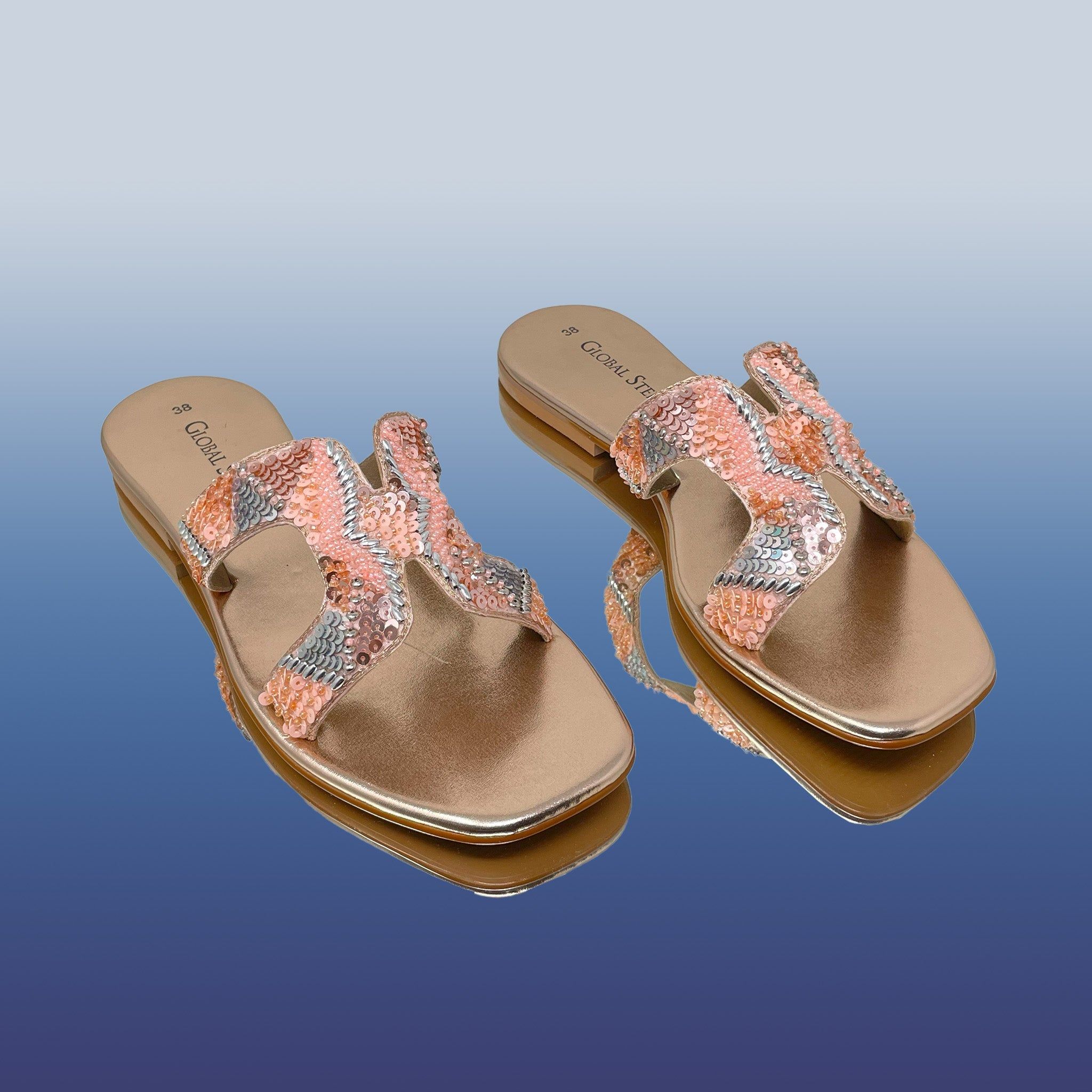 Rose embroidery square-toe flats-RoseGold / 36