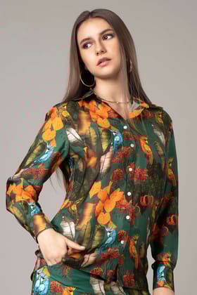 Vintage Floral Spread Collar Shirt For Women-XXS / Pine Green / SH009-DPLZ061-2.1-NIL-NIL-NIL-THG011-FS03-NIL-BT002-13-NIL-NIL