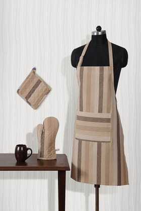 Ivory Ivan Apron Set-1 Apron: 50 x 70 cms<br>1 Mitton: 18 x 28 cms <br> 1 Pot Holder: 20 x 20 cms / Offwhite / Ivory / Offwhite