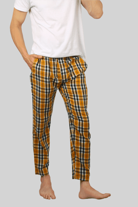 Mustard soft and super comfortable checkered pajamas for men-M / Mustard