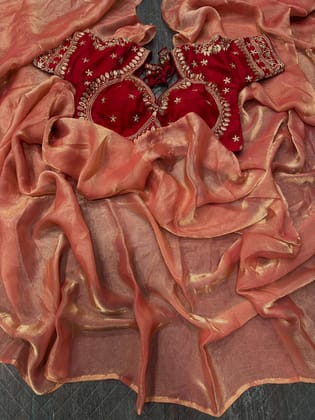 Radiant Silk Saree with Rich Embroidery – A Timeless Treasure-Red