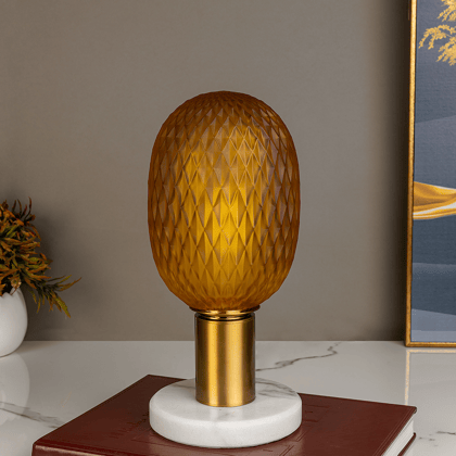 Amaryllis Glass designer table lamp - Yellow Glass Shade-Height - 13 inchies and width - 6 inches / Stainless Steel / Available