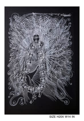 Surreal Surpur Line Art Painting Mixed Media On Paper
