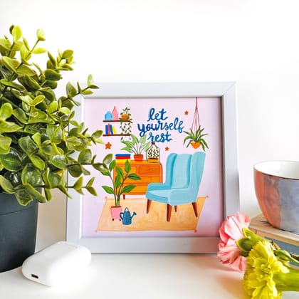 Let Yourself Rest Mini Wall Art Frame (Table Top Mount)-White