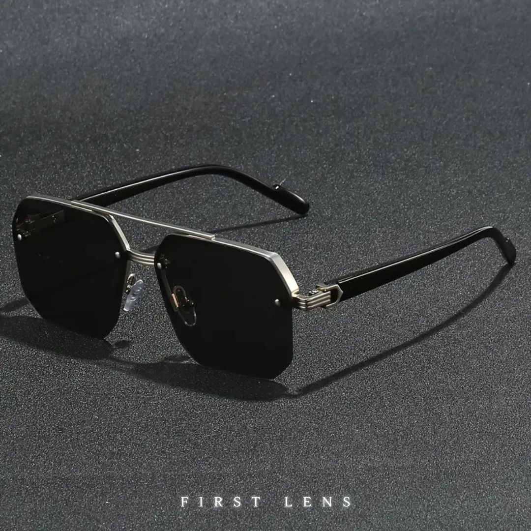 First Lens Luxe Square Aviator Sunglasses-Black