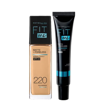 Maybelline New York Fit Me Regime Kit- Fit Me Matte & Poreless Primer + Fit Me Foundation - 220 Natural Beige-163 g