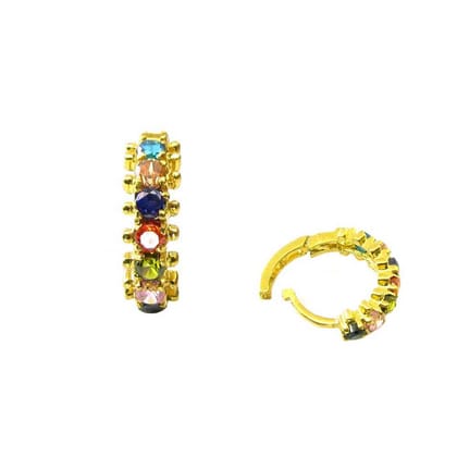 Classic Solid Casting Multicolor CZ Piercing Nose Hinged Hoop Ring 14k Gold