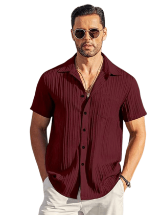 GlamaStitch's Chic Brown Half Sleeve Shirt: Men's Trendy Sugar Cane Fabric Edition-M