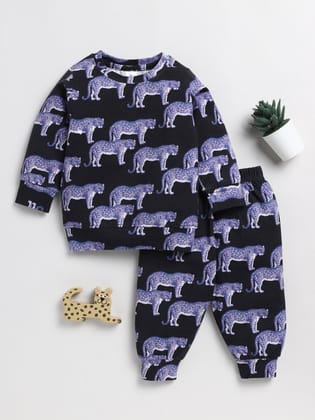 Animal Print Purple Print Co-ord Set-3-6 m