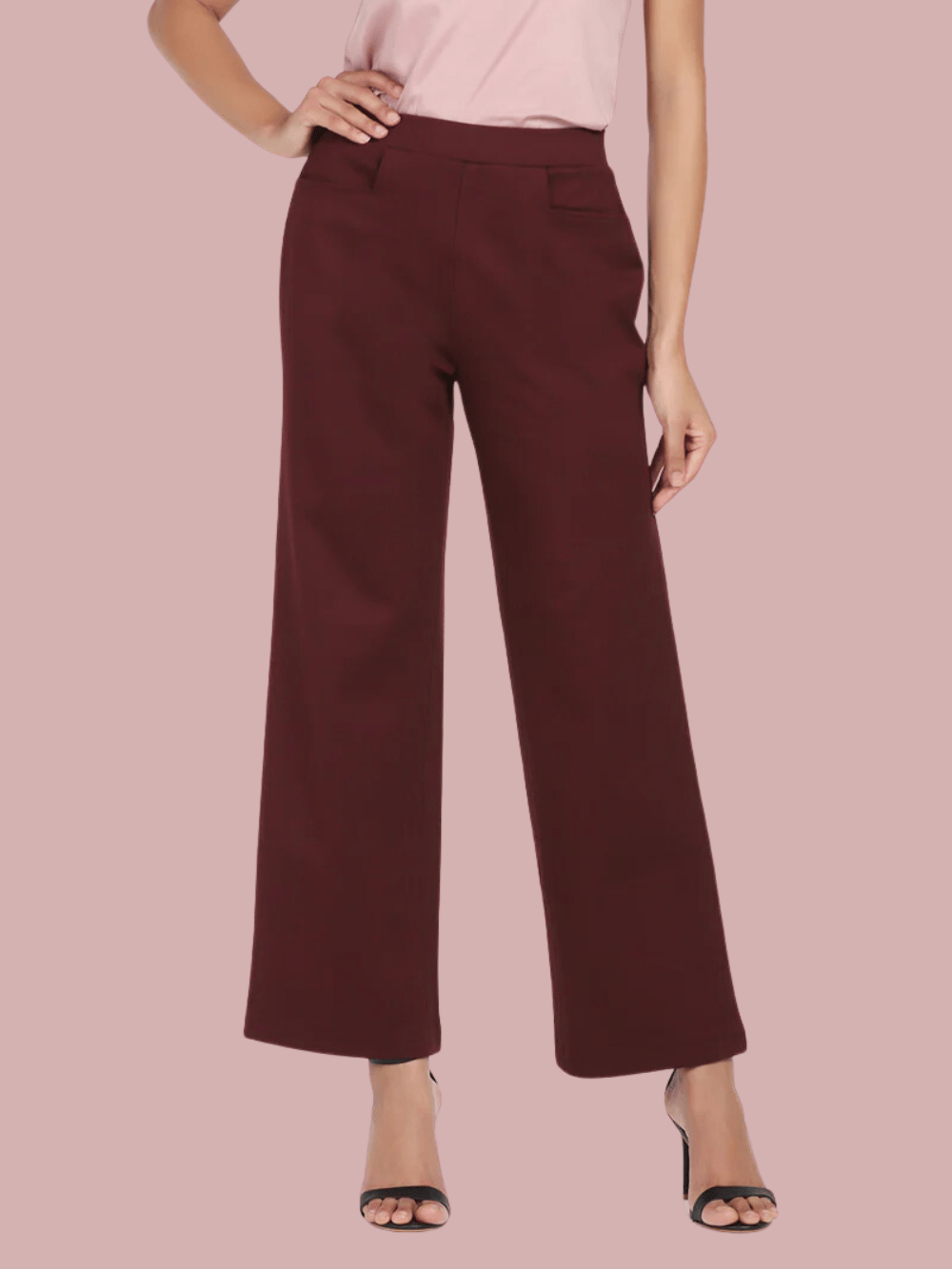 Wide Bottom Mid Waist Stretch Pants-S