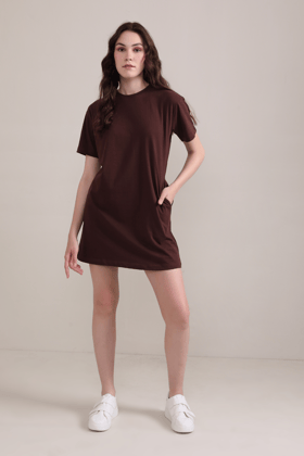 Brown :Oversized T-shirt Dress-S