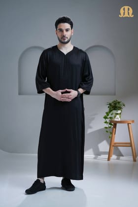Tiznit Black Moroccan Thobe For Men-S