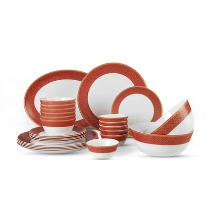 Solitaire Series 27 Pieces Ruby Opalware Dinner Set, Family of 6