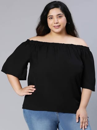 Uprised Black Bardot Plus Size Loopy Top For Women Today-XL