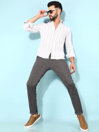Beige Verticle Striped Shirt-M / Beige