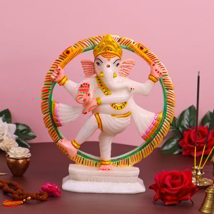 Natraj Ganesh, White Marble Statue - Handicraft Bazaar-8 Inches / Marble