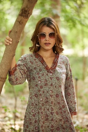 Hand Block Print A-Line Dress-S / in