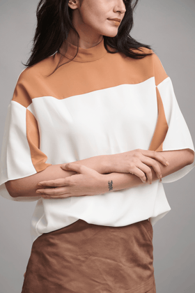 COLOUR BLOCK BLOUSE-XXS / White