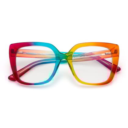 PERKEY Full Rim Square-Oversized Blue Light Blocking glasses Spectacles Frames Men Women - OPTL002-C3-Medium / Clear / Rainbow/Multicolor