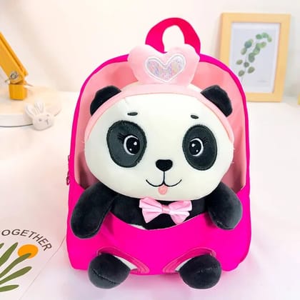 Cute Panda Theme Soft Plush Backpack for Kids-Dark Pink