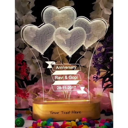 Personalized 3D illusion 4 Heart Shape Led Lamp for anniversary-Multi Color with Remote