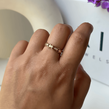 STUDDED LINK RING - 18K GOLD PLATED-5/6
