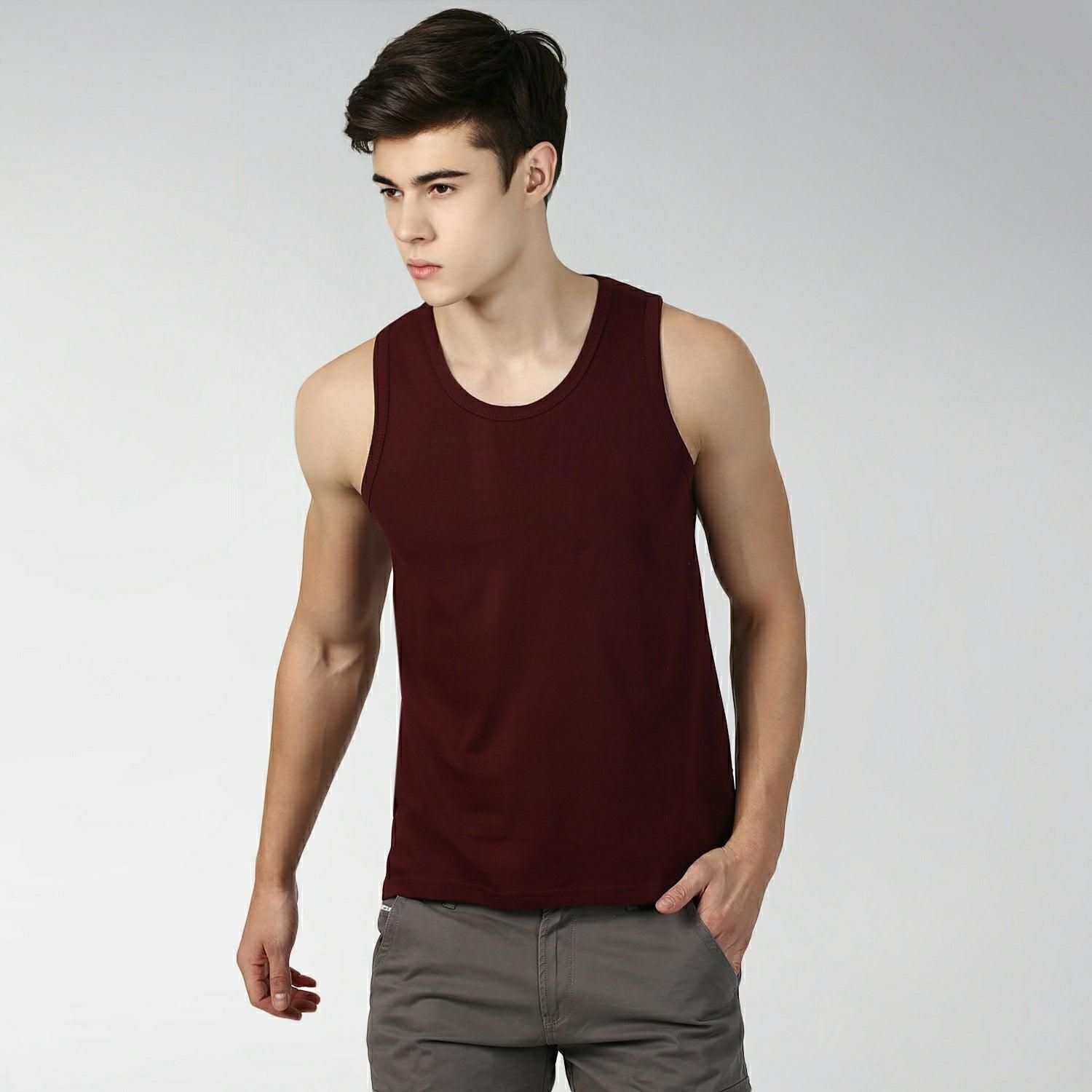 Boys Plain Sleeveless Tshirt-7-8 Years / Maroon