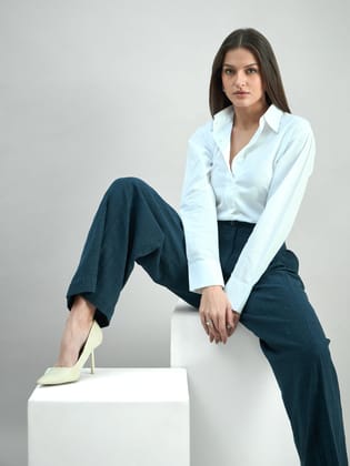 Women High-Waist Inverted Pleat Detail Soft Cotton Slub Textured Trouser-XL
