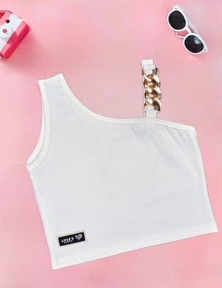 Girl’s White One Shoulder Top [GT-711] (4-12Years)-5-6Y (Size - 26) / WHITE / Imported