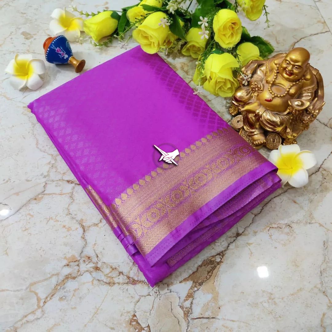 🥰 Exclusive Zari Border Light Purple Plain Mysore Silk Saree.🥰-Purple / Silk / Crepe