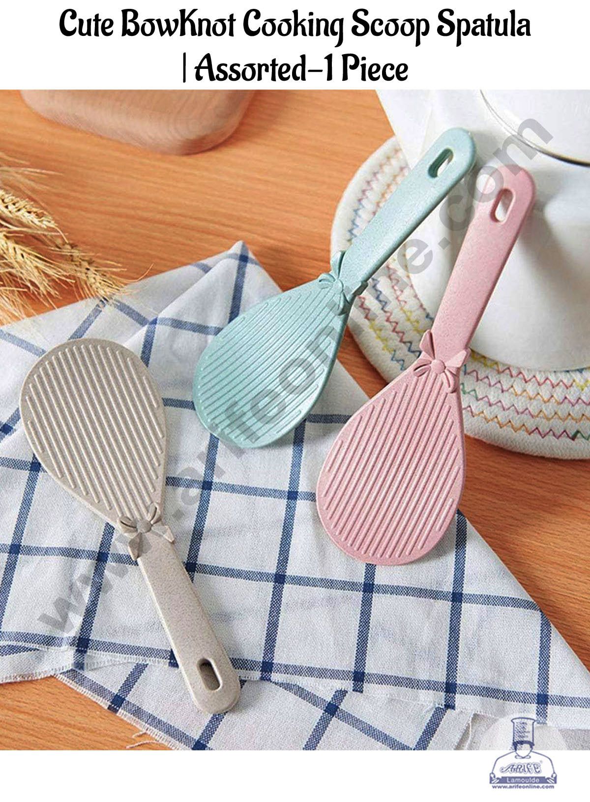 CAKE DECOR™Cute BowKnot Cooking Scoop Spatula | Assorted-1 Piece |Wheat Spoon |Stripe Design | Kitchen Cooking Tool