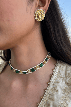 EMERALD GREEN CHOKER CUM SHEESHPATTI WITH STUDS