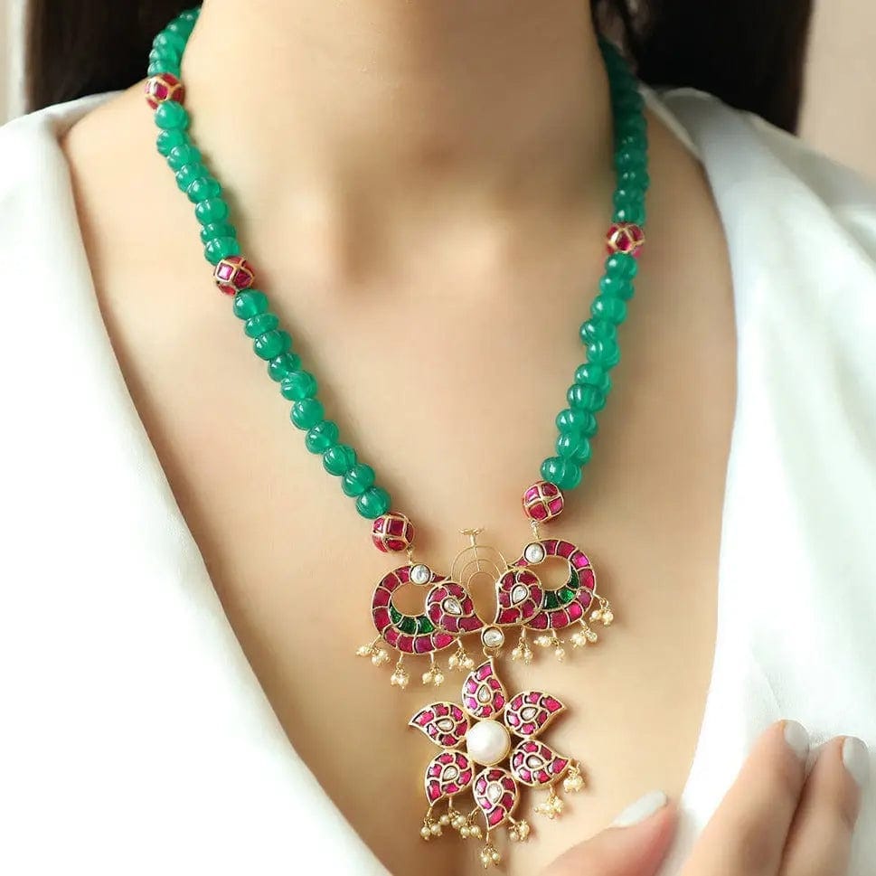 Carved Onyx Gold Plated Peacock Necklace