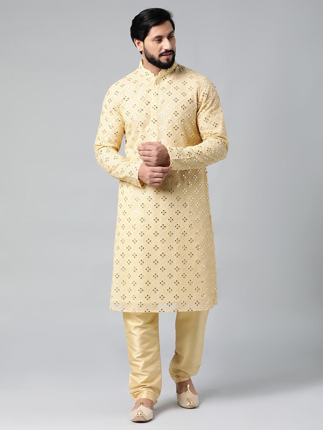 Gold Mirror  Embroidery Kurta Set-XS/36 / Only Kurta - No Lowers